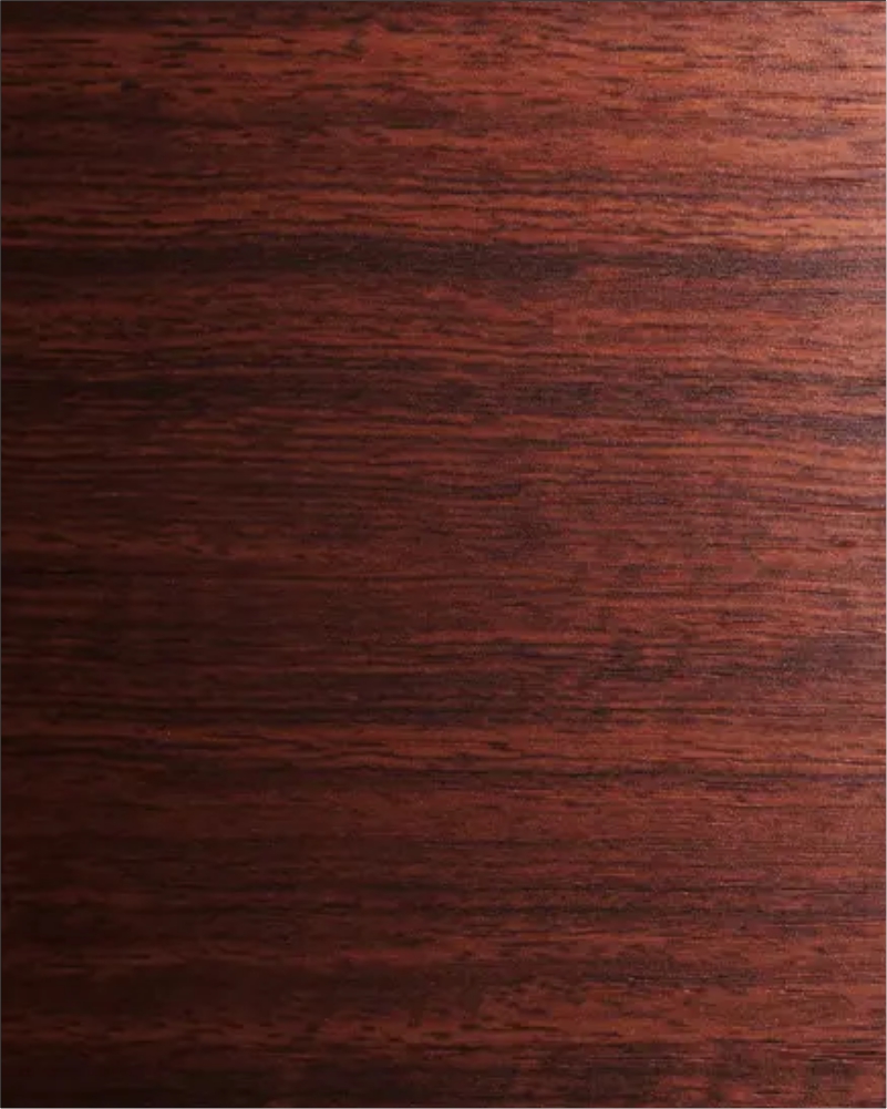 Wood-grain architectural surface film with rich brown finish used for interior wall applications